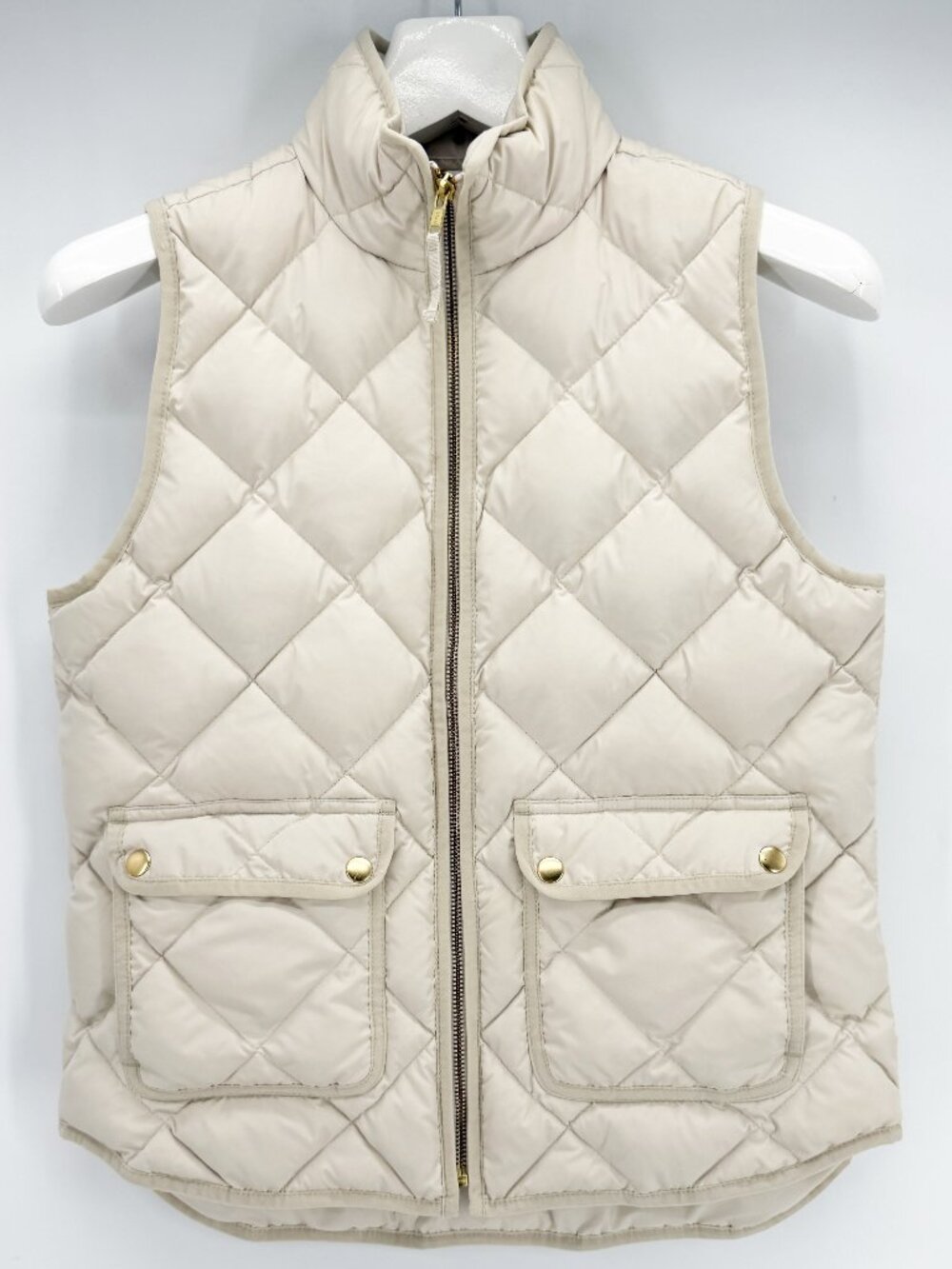 J Crew Vest Women’s Excursion Quilted Ivory Down Puffer Full Gold Zip S - Picture 2 of 9